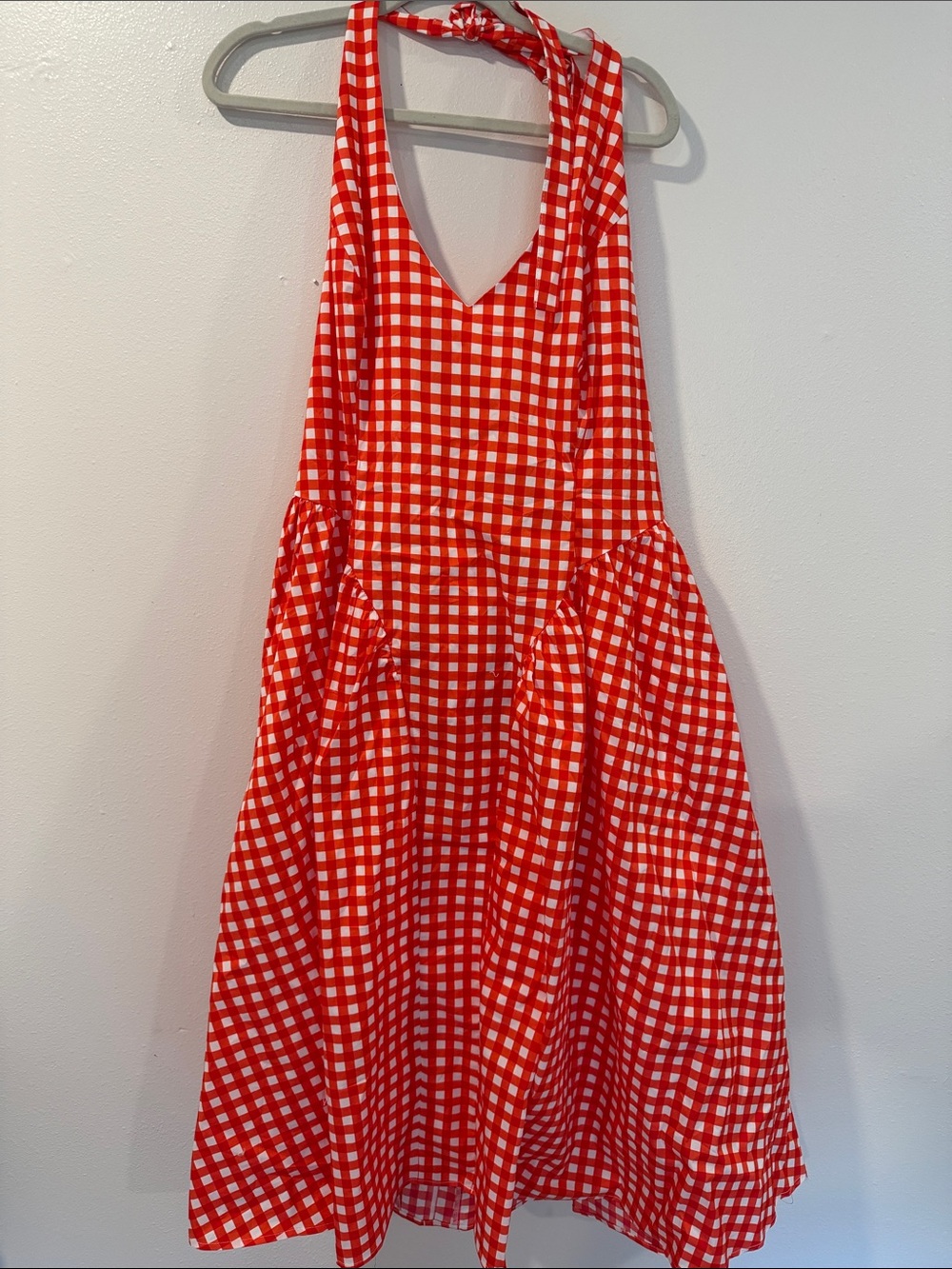 Fashion Nova Red and White Gingham Halter Dress